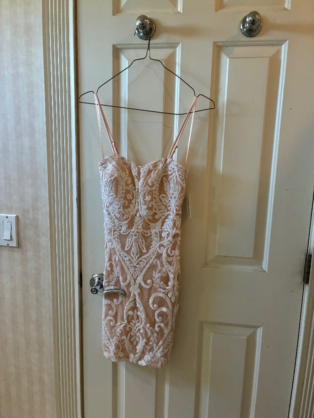 Nude Windsor Homecoming Dress with White Sequins